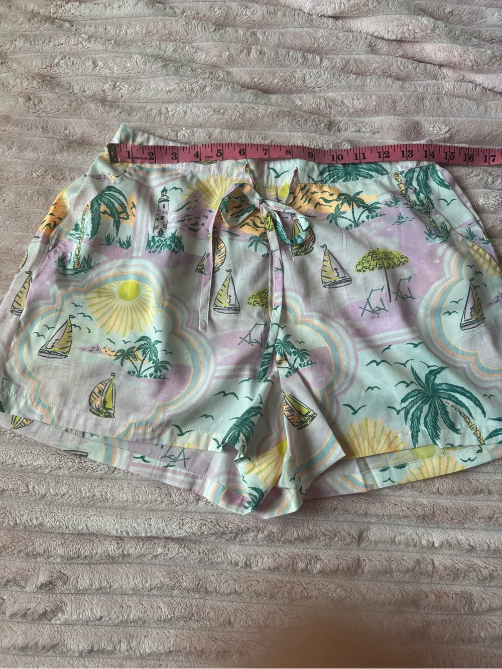 CYNTHIAROWLEY Pastel Tropical Sleepwear Pajama Shorts & Button-Up Top Lounge Set